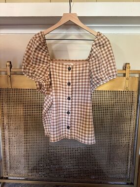 Madewell Gingham Jacquard Square Neck Puff Sleeve